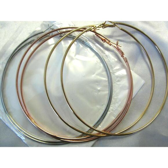 Cocadant 4" Hoop Earrings 3 Pc Silver Gold Plated Rose Gold Hypoallergenic Light - Picture 3 of 4